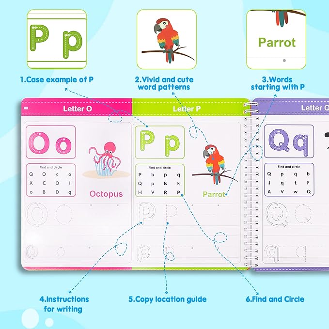 4 Year Old Boy Birthday Gift - Kindergarten Books for Kid - Toy for 4 5 6 7 Year Old Boys Girl - Handwriting Practice Workbook, Educational ABC Tracing Book with Reusable Activity, Montessori Learning