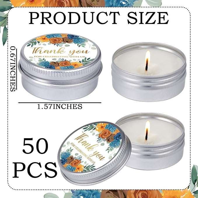 MTLEE 50 Pcs Vintage Floral Wedding Candles Bulk Gift Favors for Guests 1 oz Orange Rose Lavender Scented Soy Wax Aromatherapy Candle for Bridal Shower Rustic Wedding Party Guests