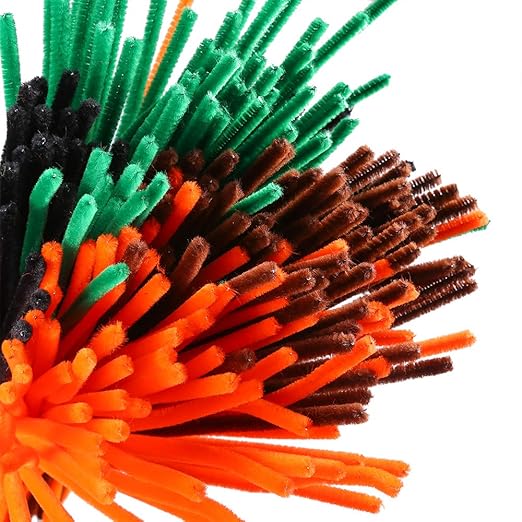 Caydo 320 Pieces Halloween Pipe Cleaners Chenille Stems 6mm x 12inch, Chenille Stems for DIY Art Craft Decorations (Black, Brown, Dark Green, Orange)