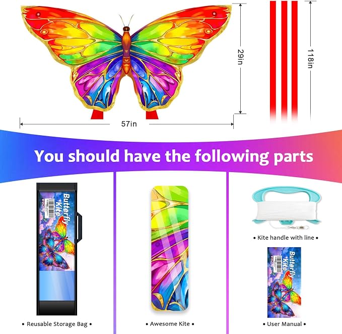 HONBO Butterfly Kites for Kids & Adults, Easy to Fly for Beginners, Each Kite with 300ft Line Handle,Beginner Kite for Kids Ages 4-8,Beach Kites for Outdoor Activities & Family Trip