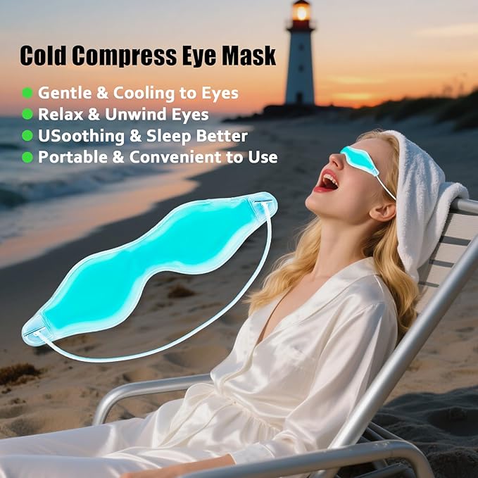 2 Therapeutic Spa Gel Bead Eye Masks - Hot/Cold Reusable Ice Packs - Compress Therapy for Puffy Eyes, Dark Circles, Headaches, Migraines, Stress Relief