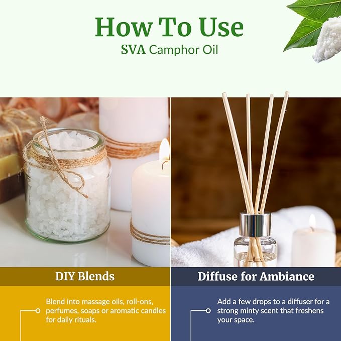SVA Camphor Essential Oil 32 Fl Oz – for Diffuser, Skin & Hair Care – Ideal for Massage & DIY Blends