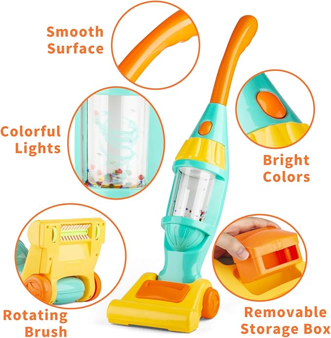 Toy Vacuum Cleaner for Kids, Electric Kids Play Vacuum with Lights, Realistic Sounds & Whirling Stars, Pretend Role-Play House Cleaning Vacuum Cleaner Toys Set for Children Girls Boys Toy