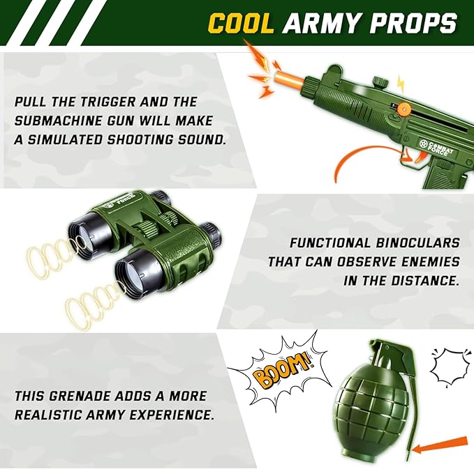 Kids Army Costume for Boys,Boys Military Soldier Costume with Army Toys, Halloween Costumes Dress Up Role Play Set