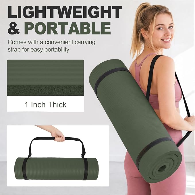 HULKFIT High Density Non Slip Yoga Mat, Extra Thick Exercise Mat with Carrying Strap, for Pilates, Fitness, Home Gym & Floor Workouts - Multiple Thickness & Multiple Color