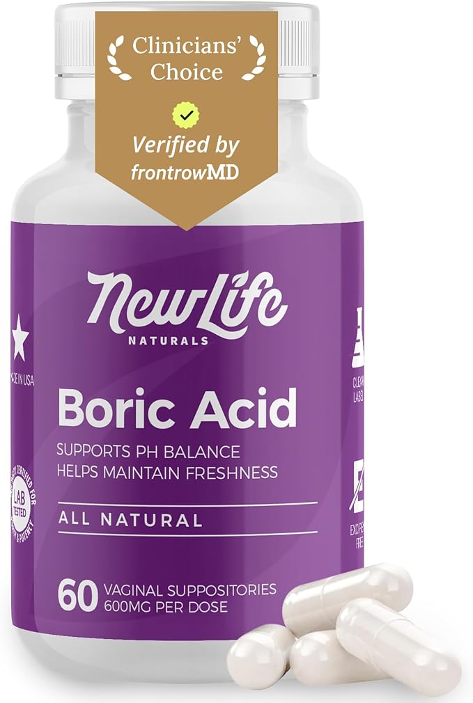 NewLife Naturals Boric Acid Suppositories for Women – 600mg NF Grade Boric Acid Powder, Vaginal Odor & pH Balance, Vaginal Suppositories, Made in USA, 60 Count
