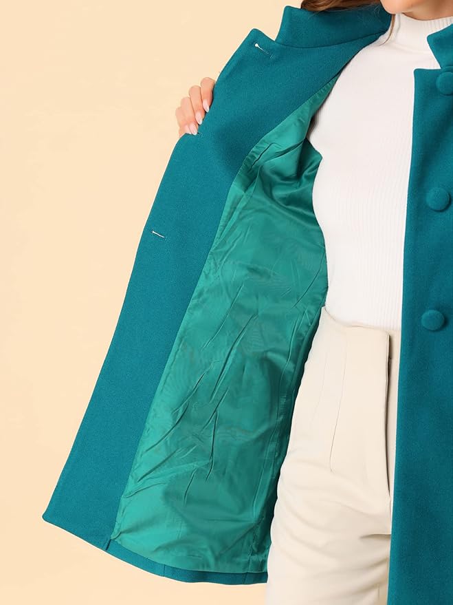 Allegra K Women's Winter Overcoat Mid-Long Stand Collar Single Breasted Coat Outerwear