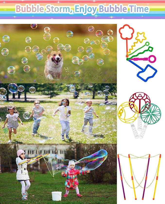 Big Bubble Wands Set, Big Bubbles Wand Toy Sets with Tray Bulk Funny Large Bubble Making Toys for Kids Adult Summer Outdoor Playtime Activity Party Favors Gifts Birthday Games, 25Pcs