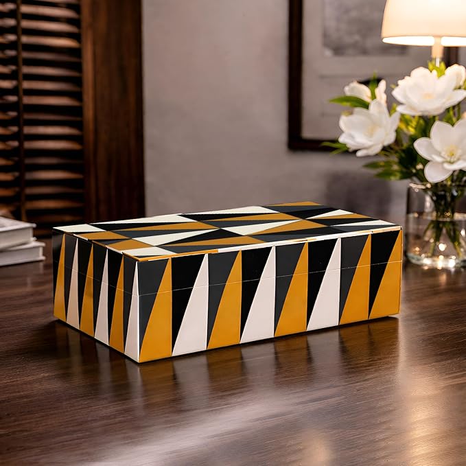Handicrafts Home Decorative Storage Box with Lid, Decorative Remote Holder Box, Coffee Table Storage Box for Living Room, Console Table & Shelf Decor, Puzzle Guild 10 x 6 x 2.5 (Multicolor Box)