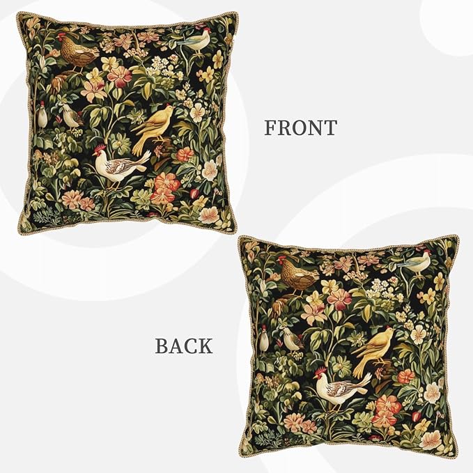 Vintage Floral Animal Velvet Pillow Covers 16x16 Inch Black Green Flowers Leaf Throw Pillows for Couch Farmhouse Cushion Covers Pillowcase Boho Chinoiserie Pillow Cases for Sofa Bed Outdoor Decor