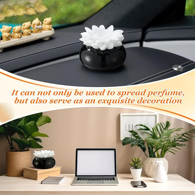 Honeydak 1 Pcs Ceramic Essential Oil Diffuser, Non Electric Reedless Passive Porcelain Flower Aromatherapy Diffuser, Decorative Floral Design Tabletop Office Home Bathroom Decor (Daisy Flowers)