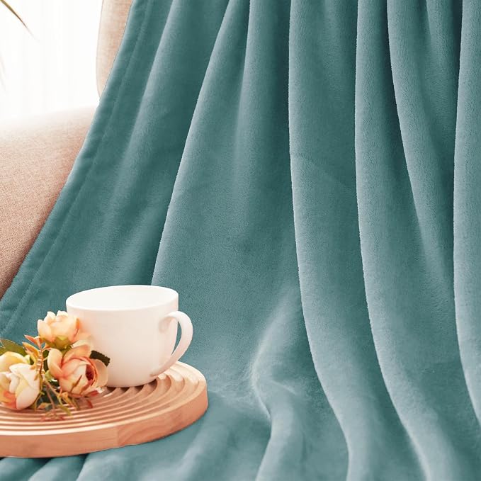 Exclusivo Mezcla Soft Fleece Blanket Queen Size for Bed, Celadon | 90x90 Inches, Double-Sided Brushed Flannel, Lightweight Plush Cozy Blanket for Home Decor, All Season, Machine Washable