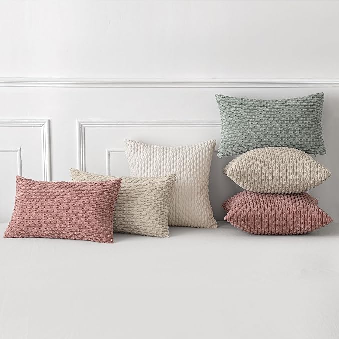 MIULEE Decorative Throw Pillow Covers 16x16 Blush Pink Textured Corduroy | Pack of 2 Striped Pillow Covers Modern Farmhouse Home Decor for Couch Bed Sofa Living Room
