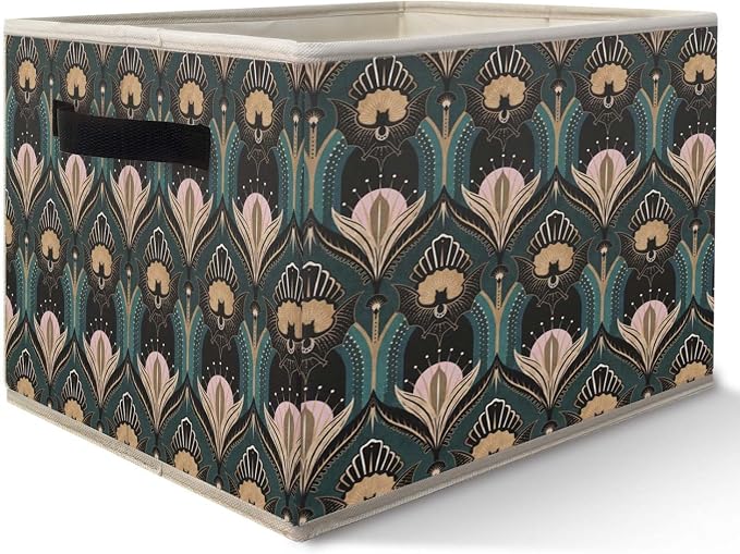 Art Deco Floral Storage Bins Basket, Vintage Maximalist Gothic Bats and Flowers Collapsible Fabric Storage Box Organizer Toybox for Bedroom Bathroom Clothes Books Toys