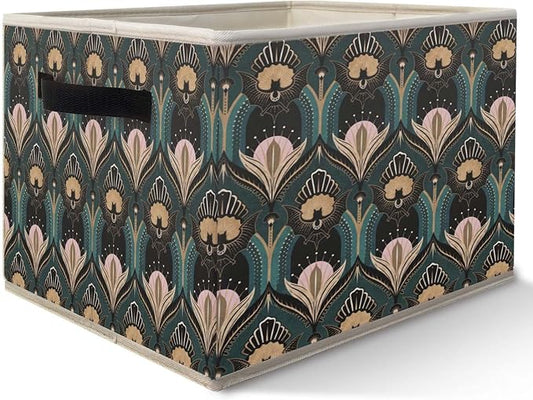 Art Deco Floral Storage Bins Basket, Vintage Maximalist Gothic Bats and Flowers Collapsible Fabric Storage Box Organizer Toybox for Bedroom Bathroom Clothes Books Toys