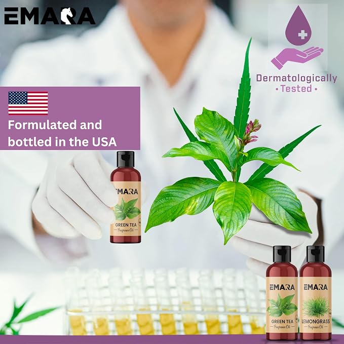 EMARA All Natural Herbal Green Tea Essential Oil for Diffusers, Skin Care, Aromatherapy Fragrance Oil, Organic Therapeutic Grade 4 fl oz