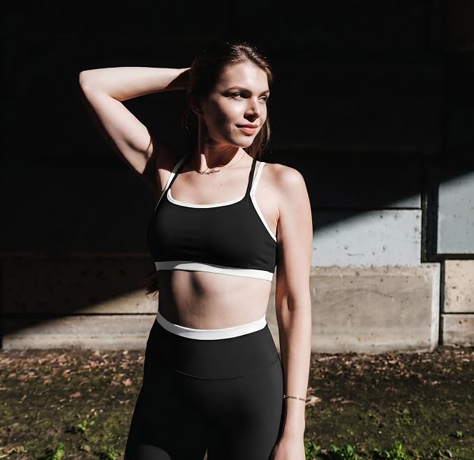 Aoxjox Women's High Waisted Workout Dual Core Leggings Color-Block Dual‑Layer Waist Buttery Soft Gym Yoga Pants 27"