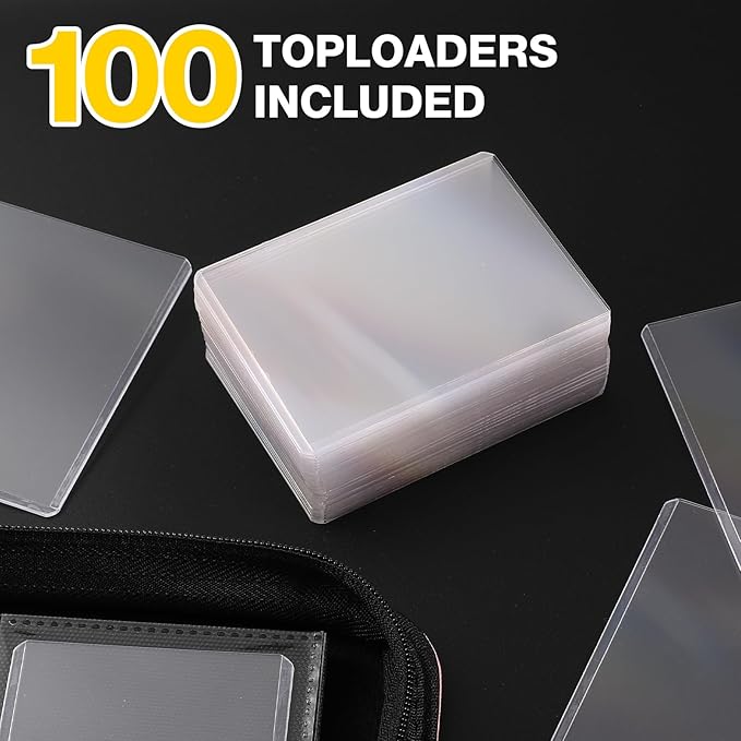 Toploader Binder, Holds 160 Toploaders, 100 Toploaders INCLUDED, 4-Pocket PU Cover Top Loader Binder for 3" x 4" Rigid Toploader, Ringless Double-Sided Toploader Card Binder for TCG, Sport Cards