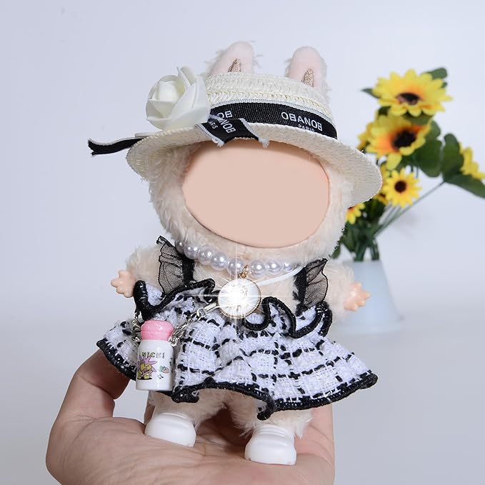 Chic Style 17cm Doll Clothes Accessories Set Include: 1 Dress, 1 Hat, 1 Necklace, 1 Water Bottle and 1 Shoes for Dress up Your Dolls (Doll Not Included), White #1