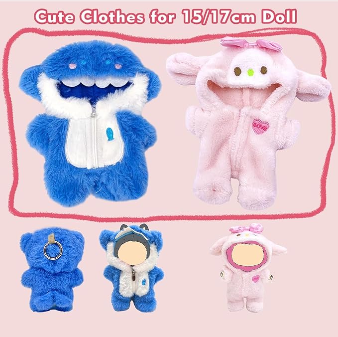 Pink Bunny 17cm Doll Clothes Clothes Set, Adorable (6.7inch) Animal Style Doll Outfit Jumpsuit, Halloween Dolls Outfit Accessories