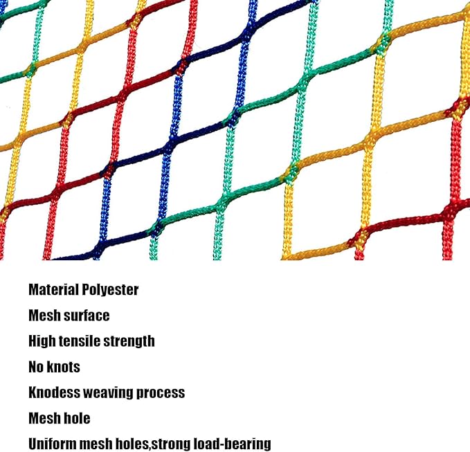 Multicolor Safety Rope Net for Kids, Climbing Net for Kids Outdoor, Balcony & Playground Safety Climbing Cargo Net, Knotless Polyester Guardrail Net (1.18 X 1.18in, Multicolor) (1x8m)
