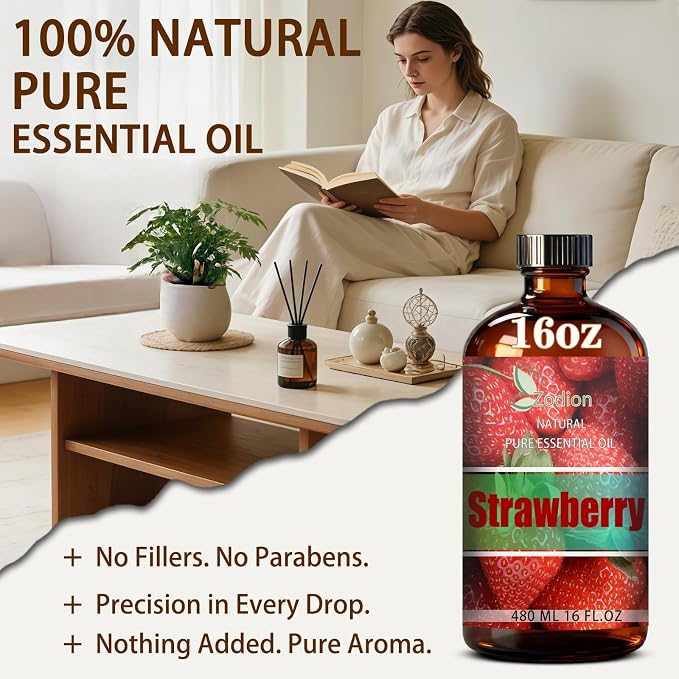 Strawberry Essential Oil - Strawberry Oil for Diffuser, 16 Fl Oz(480ml) | Candle Making, Soap Making, aroma, Strong Scent, Pure, Natural, Home Fragrance, Massage, Large Bottle