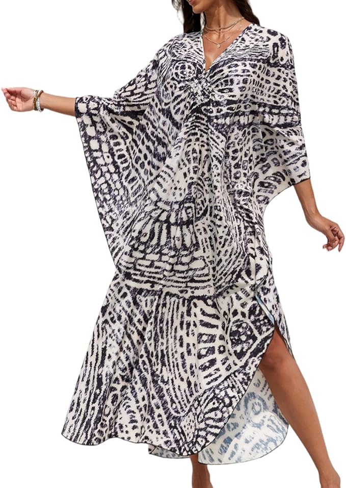 SXMURP Moomoo Dresses for Women, Caftan Dresses for Women Tropical Hawaiian Cotton Cover Ups Bathing Suit Loungewear Swimsuit