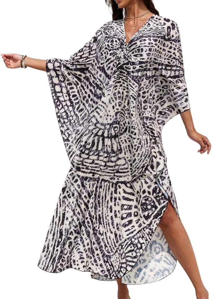 SXMURP Moomoo Dresses for Women, Caftan Dresses for Women Tropical Hawaiian Cotton Cover Ups Bathing Suit Loungewear Swimsuit