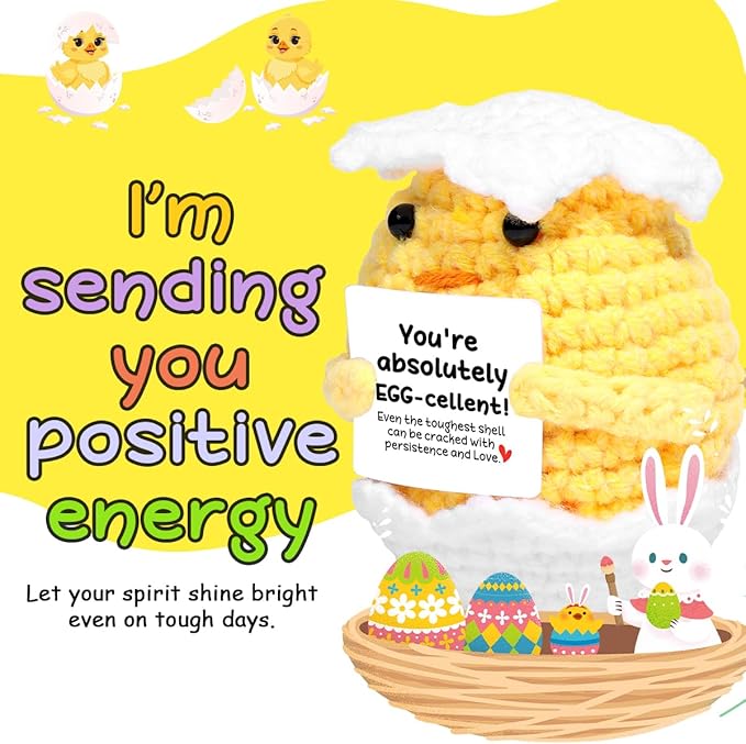 AICase Easter Basket Stuffers Decor Funny Positive Egg/Chicken Gifts Mothers Day Gifts Emotional Support Nuggets Crochet Animals Handmade Cheer Decor Birthday Women Men Mom Sister Her