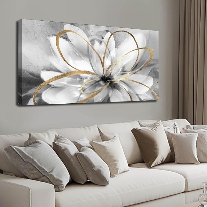 SOUGUAN Black and Grey Wall Decor Flower Art Work 20x40 Inch Line Paintings for Living Room Bedroom Office Wall Decorations