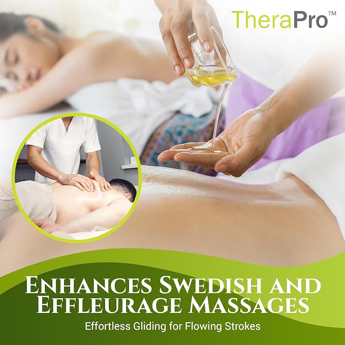 Swedish Effleurage by TheraPro - 1/2 Gallon - All Natural Unscented Massage Oil for Massage Therapy - Grapeseed Oil, Almond Oil, Jojoba, Vitamin E - Water Soluble Professional