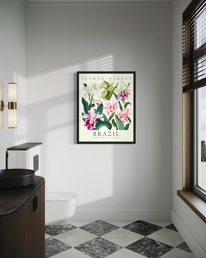 Brazil, Cattleya Labiata Art Print Poster, Flower Market Wall Art, Floral Artwork Decor for Bedroom, Kitchen, Bathroom, Livingroom Decoration 52 (Brazil, Cattleya Labiata, 20" L x 16" W, Unframed)
