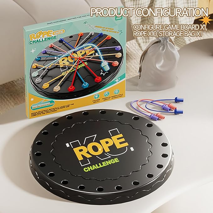Rope Untangling Puzzle Game, Educational Strategy Board Game for Kids & Adults, Family Travel Party Games with Multi-Level Challenges, Gifts for All Ages(Large)