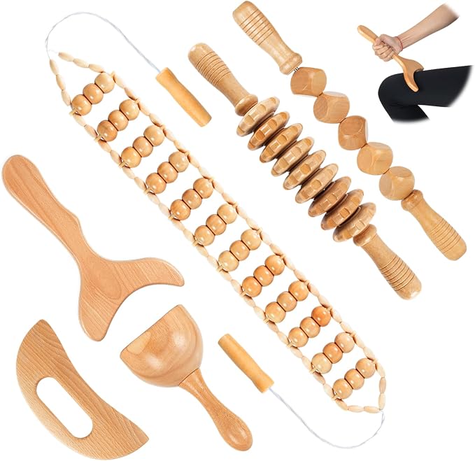 KintKita Wood Therapy Massage Tool 6 in 1,Lymphatic Drainage Massager Maderoterapia Kit Professional Body Cellulite Massager for Body Sculpting,Contouring,Relief Muscle,Anti-Cellulite