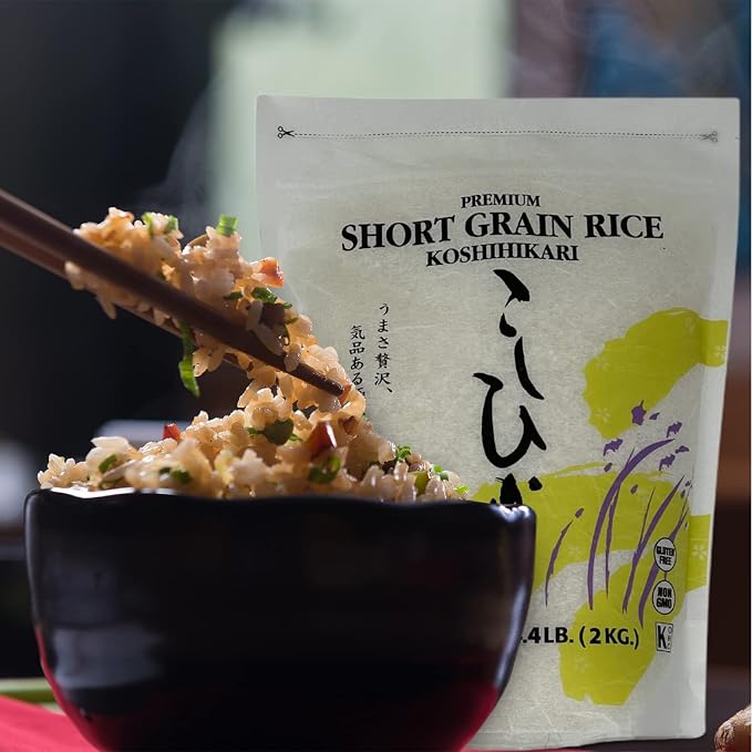 Shirakiku Dried Grains & Rice - Japanese Style Short Grain White Koshihikari - Uncooked Premium Quality Sweet Sticky Sushi Rice, 4.4 Pounds bag