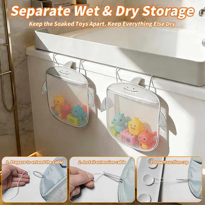 Extra-Long 31.5 Inch Bathtub Splash Guard for Kids,2 Storage Pockets Large Capacity Bath Toy Caddy Holder,Silicone Water Shield Prevent Bathroom Spills