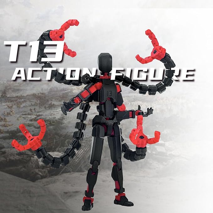 2PCS T13 Action Figure Already Assembled, 3D Printed Multi-Jointed Movable Robot 13 Action Figures Desktop Decorations for Game Lovers Toy, for Collectors Desktop Decorations (Black Red Green)