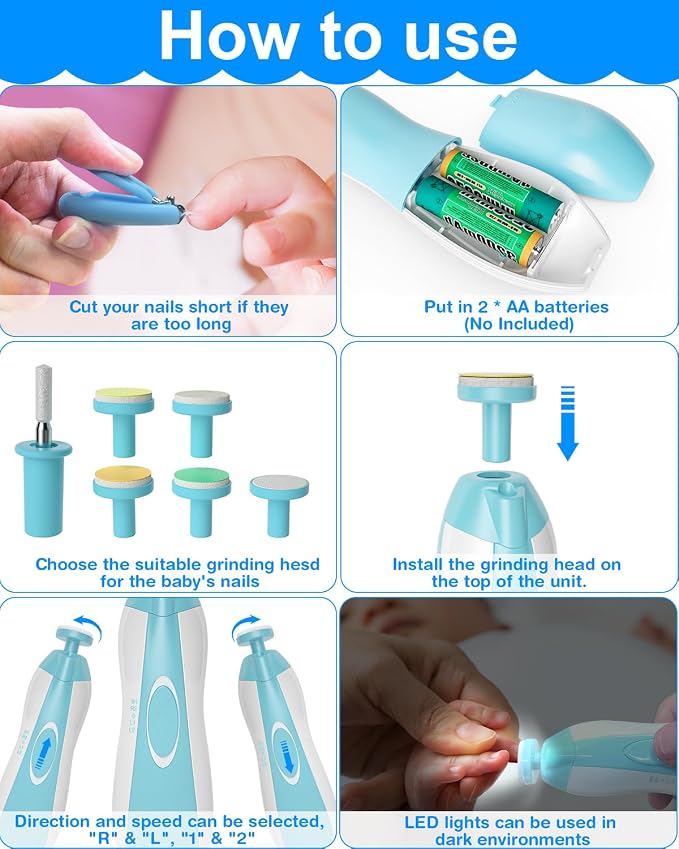 Baby Healthcare and Grooming Kit, 24 in 1 Baby Electric Nail Trimmer Set Newborn Nursery Health Care Set for Newborn Infant Toddlers Baby Boys Girls Kids Haircut Tools (0-3 Years+) (Blue)