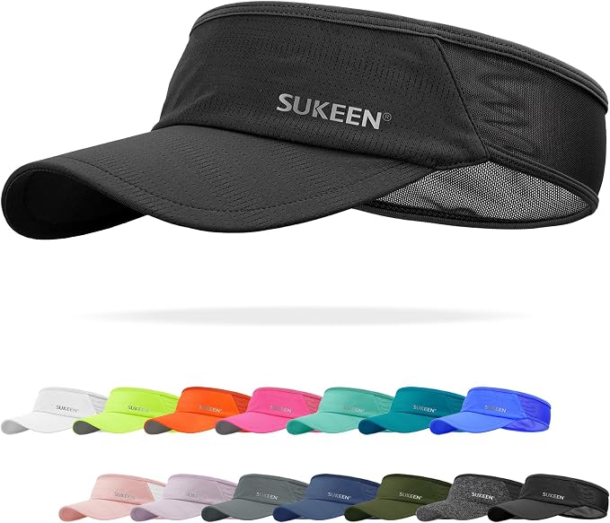 Sukeen Lightweight Sports Sun Visor Hat for Men Women | Packable, breathable, quick-dry, UPF50+ cooling visor hat, stretch fit, for running, tennis, golf, pickleball, softball