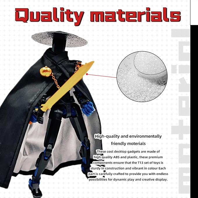 Assembly Completed Lucky 13 Action Figures, T13 Action Figure,3D Printed T13 Action Figure Multi-Jointed Movable, Dummy Hand Painted Figure, Desktop Decorations Game Gifts (Black Blue)