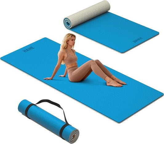 HAHE Wide Yoga Mat 72"x32"x0.4" Thick Pilates Mat with Carrying Strap