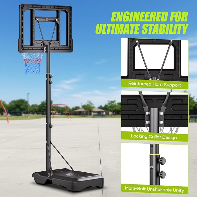 Asbest Kids Basketball Hoop Outdoor, 5.08-7 FT Adjustable Height, Portable Basketball Hoop for Kids in Backyard, Driveway and Indoor, Shatterproof PC Backboard