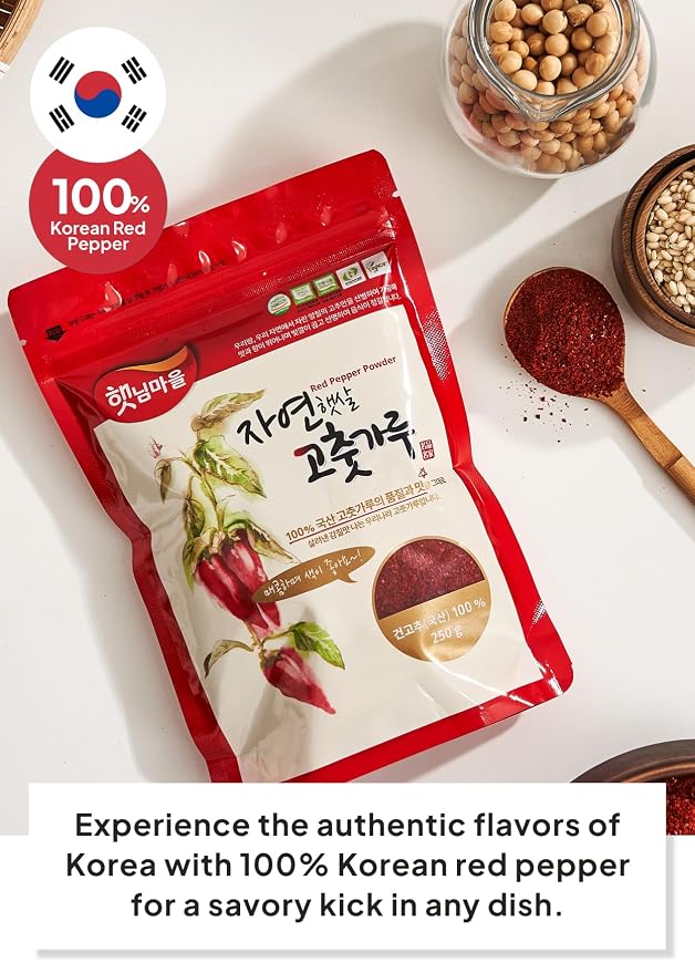 Korean Food Korean Red Chili Powder (Gochugaru), Kimchi Seasoning, Vegan, No MSG, 250g
