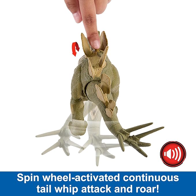 Mattel Jurassic World Wild Roar Dinosaur Toy with Sound & Attack Move, Hesperosaurus Posable Action Figure Includes Digital Play, 11 inches Long