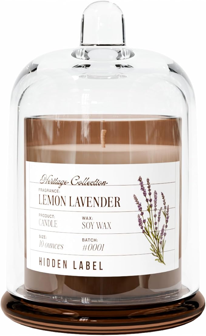 Hidden Label Lemon Lavender Candle, 10oz Bell Jar, Natural Aromatherapy | 55H Burn | 3-Phase Aroma Evolution | Non Toxic Soy Wax | Spa, Calm & Deep Rest