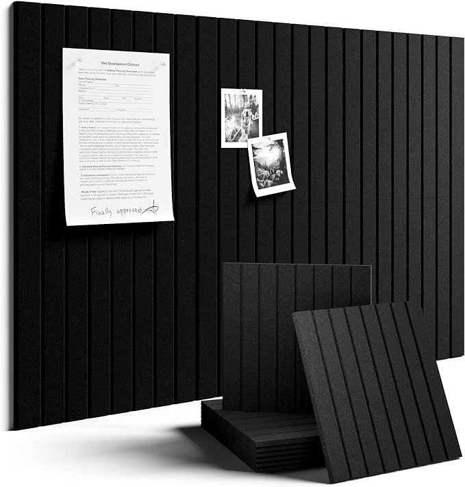 Fluxynara 36" x 24" Large Felt Bulletin Board, Black | 6 Pack Cork Board Alternative with 30 Safe Adhesive Tabs, Pin Boards for Wall Decor, Home, Office, Classroom,Dorm