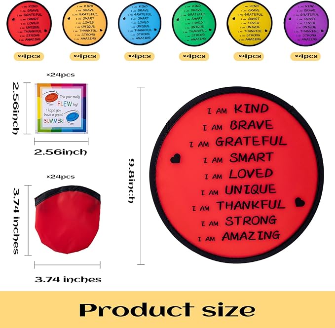 End of the Year Gifts for Students Bulk Foldable Flying Disc Fans Set with Stickers Bags, End of Year Student Gifts from Teacher Beach Fun Folding Pocket Hand Fans for Outdoor Activities Games