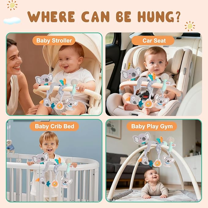 Car Seat Toys Baby Toys 0-3 Month Developmental, Stroller Toy Infant Toys 0-6 Months Newborn Toys, Carseat Toy for Infants 0-12 Months with Little Bird, Koala, Teether