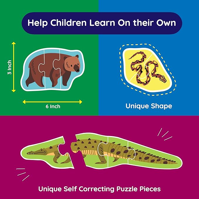 My First Puzzle | Montessori Puzzle Toy | 12 Graded Wild Animals Puzzle | Activity Puzzle for Early Learners | 2 to 5 Piece Puzzle Set for Toddlers | Puzzle for 3+ Year Old Kids