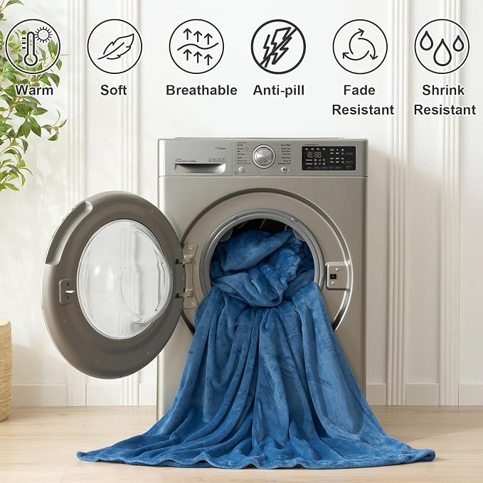 Hansleep Throw Mineral Blue Fleece Blanket, Soft Flannel Bed Blanket | Fuzzy Cozy Blanket 50x60 Inches, Multi-use for Bed, Sofa, Couch, Travel, Camping, All Season Warm Lightweight Cover
